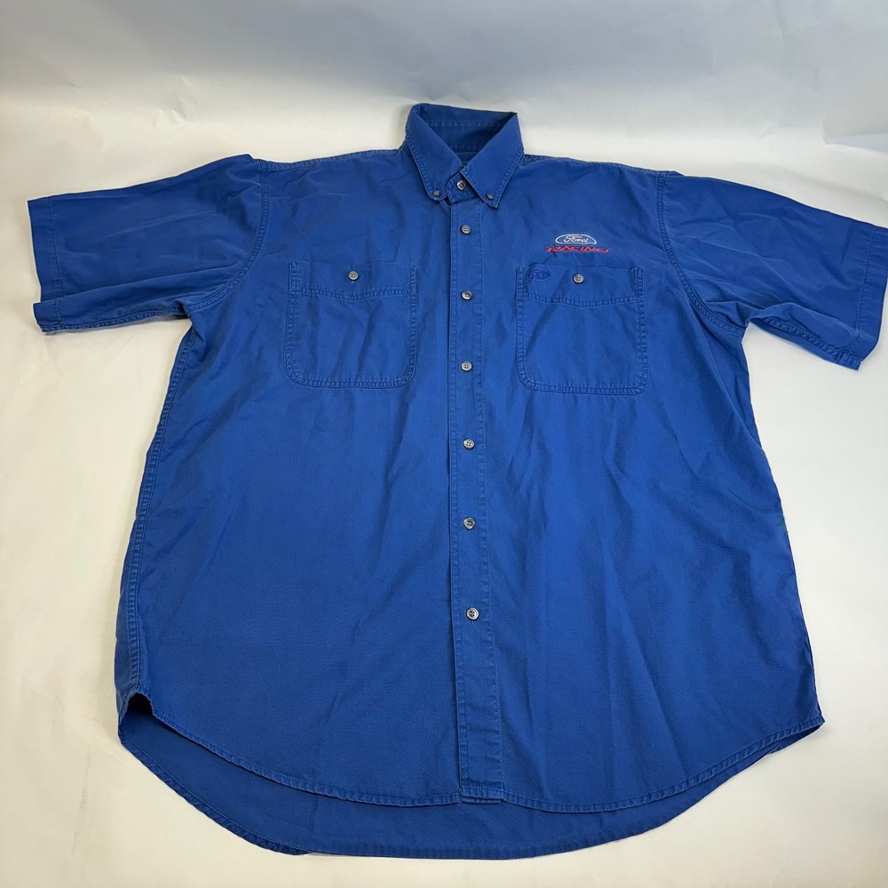 Racing Champions Apparel Ford Racing Blue Short Sleeve Button Down Shirt Mens L
